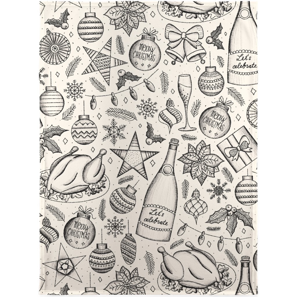 Vintage Christmas Toile - Neutral Blanket, Fleece, 30x40, Beige, Pearl
