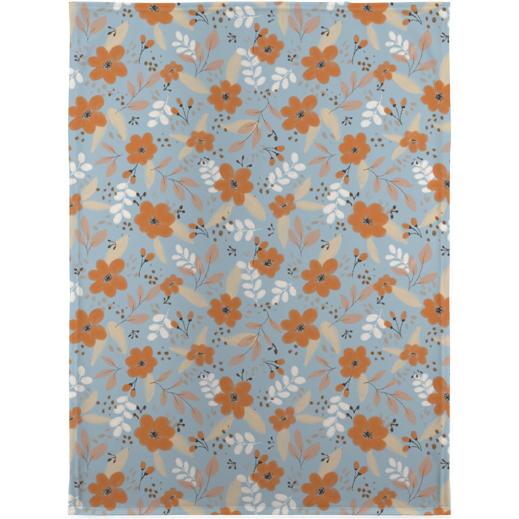 Fall Florals Blanket, Fleece, 30x40, Blue
