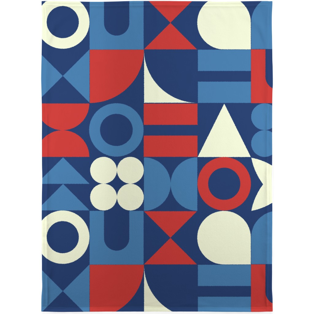 Abstract Shapes - Red, White and Blue Blanket, Fleece, 30x40, Multicolor