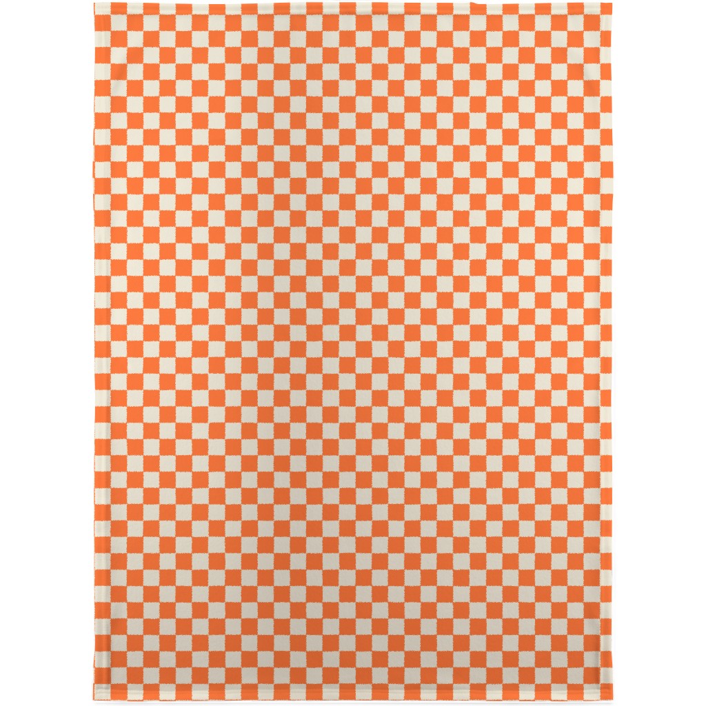 Retro Checkerboard - Bright Orange Blanket, Fleece, 30x40, Orange, Orange