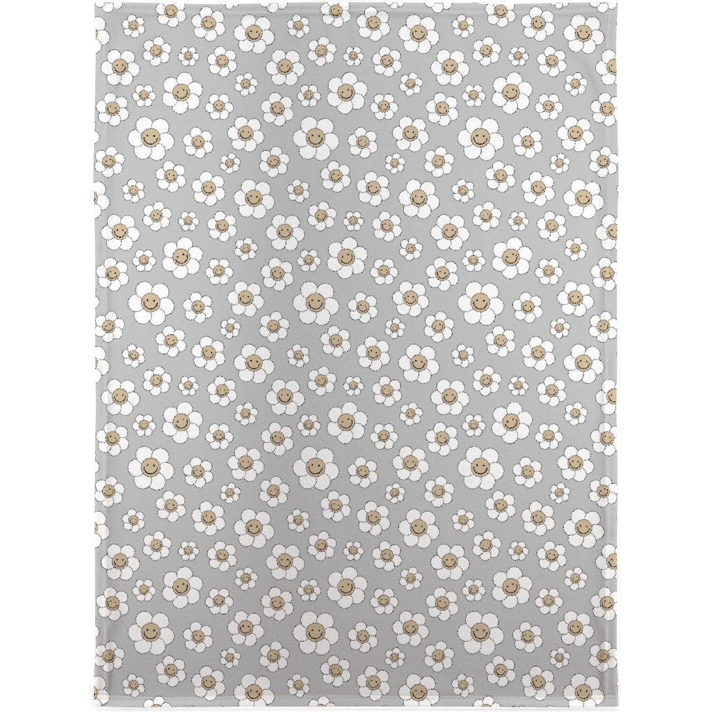 Sweet Smiling Daisies Blanket, Fleece, 30x40, Gray, Fog