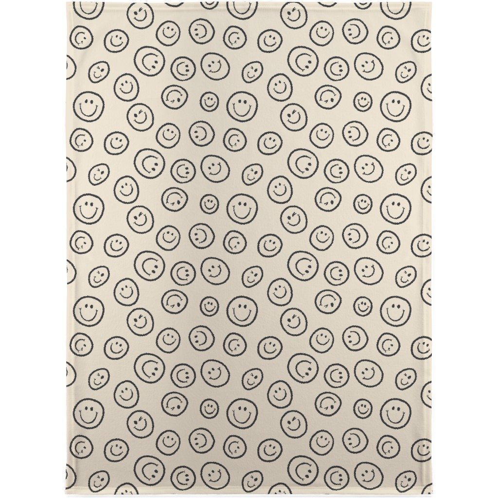 Smiley Winking Faces Blanket, Fleece, 30x40, Beige, Sand