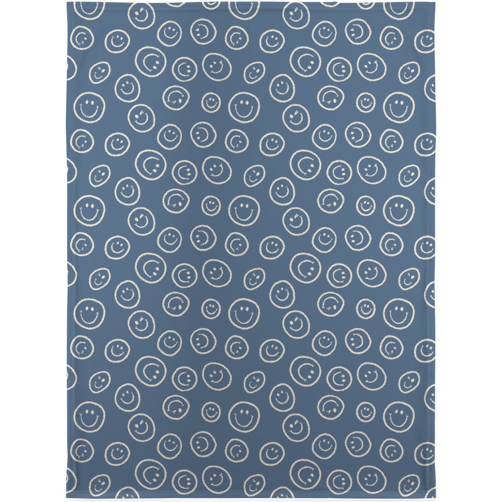 Smiley Winking Faces Blanket, Fleece, 30x40, Blue