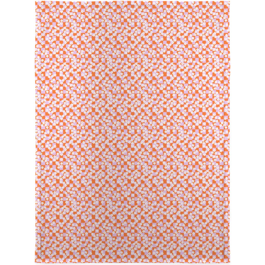 Checkered Daisies Retro - Orange and Pink Blanket, Fleece, 30x40, Multicolor