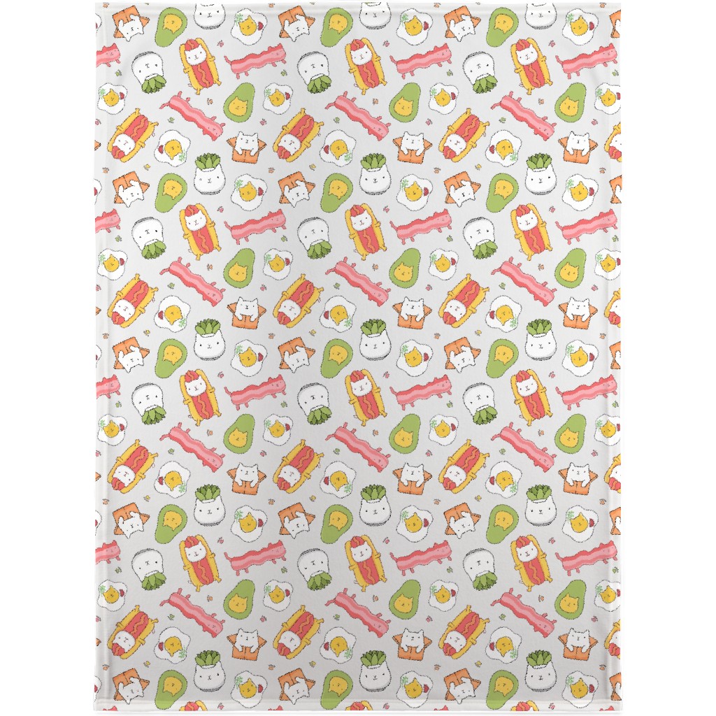 Cats and Foods Blanket, Fleece, 30x40, Multicolor, Whisper Gray