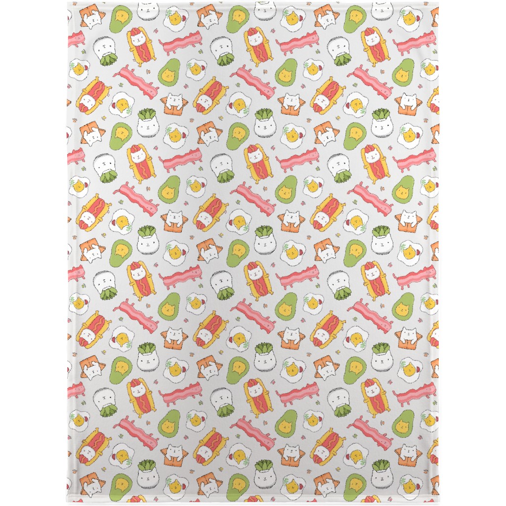 Cats and Foods Blanket, Fleece, 30x40, Multicolor