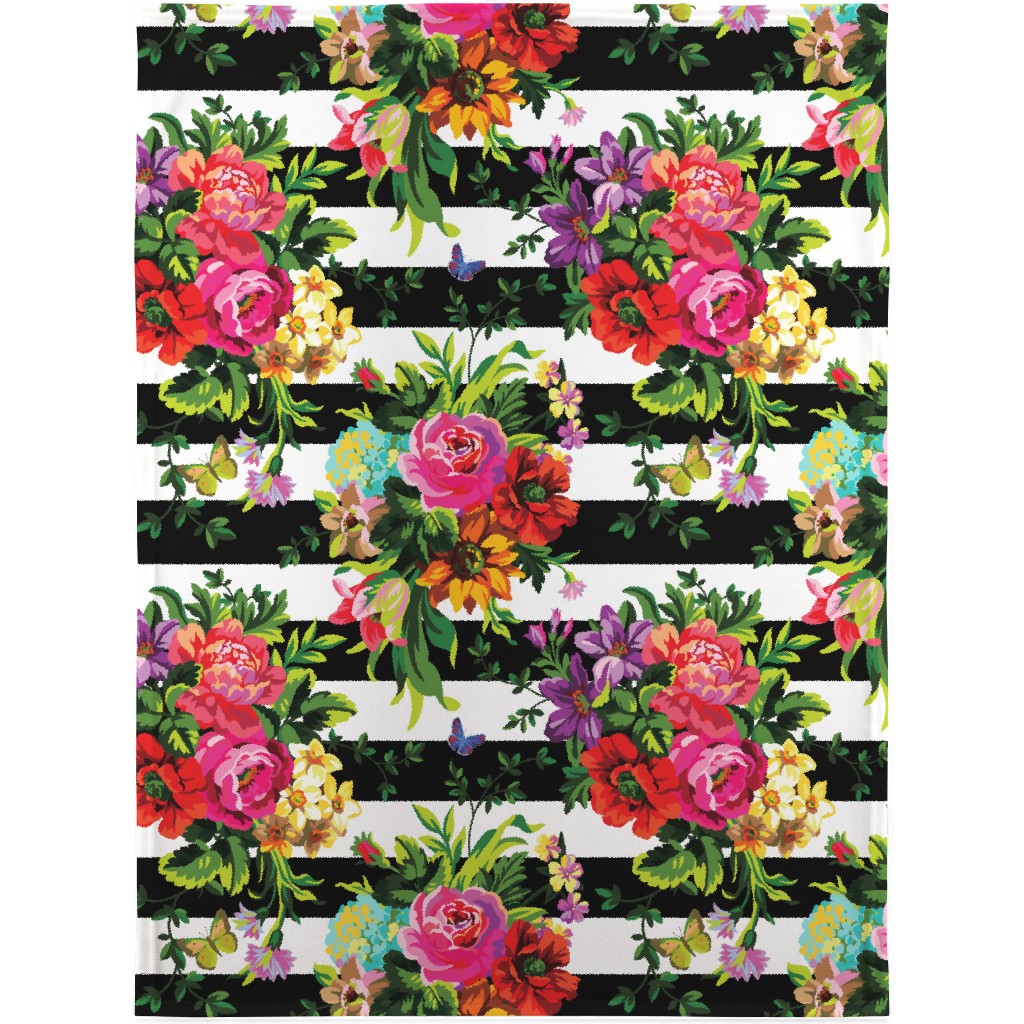 Floral Pop Stripes - Multi Blanket, Fleece, 30x40, Multicolor