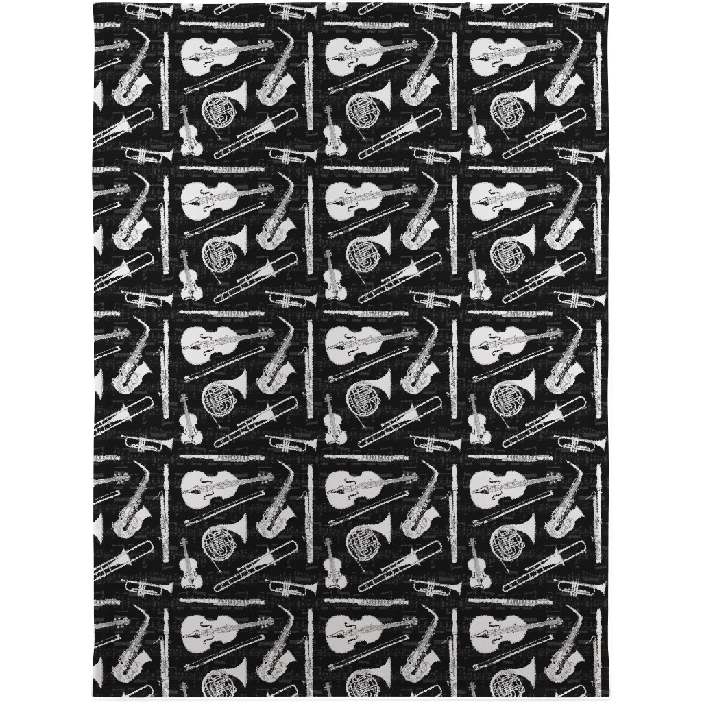 Musical Instruments Blanket, Fleece, 30x40, Black, Black