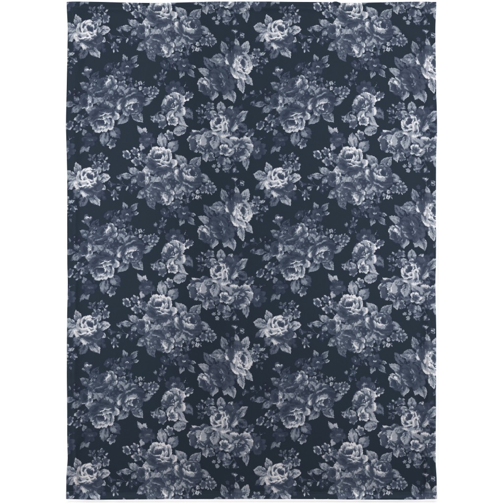 Navy Floral Blanket, Fleece, 30x40, Blue