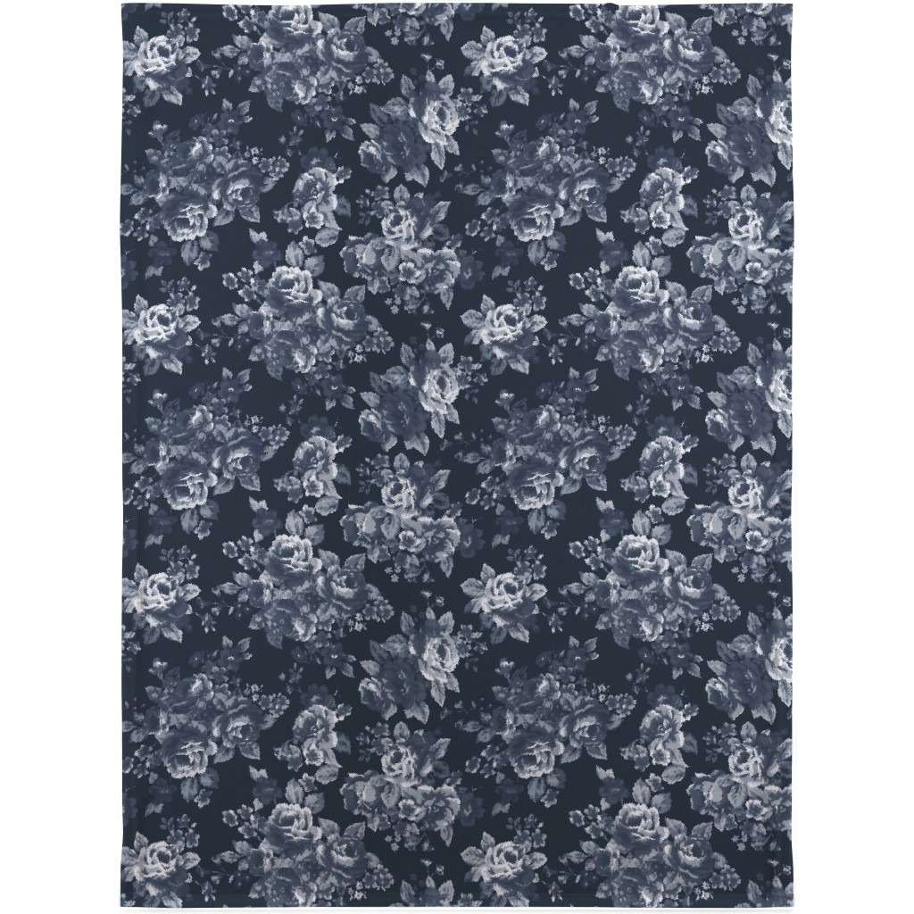 Navy Floral Blanket, Fleece, 30x40, Blue