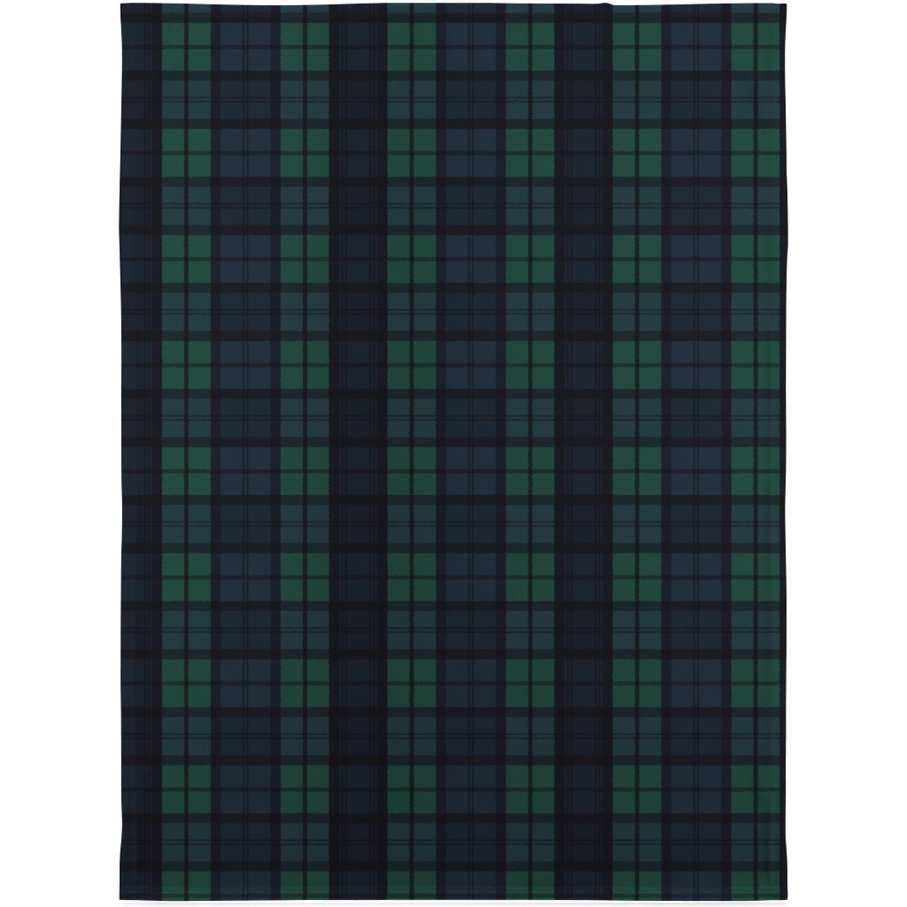 Dark Green Plaid Blanket, Fleece, 30x40, Green
