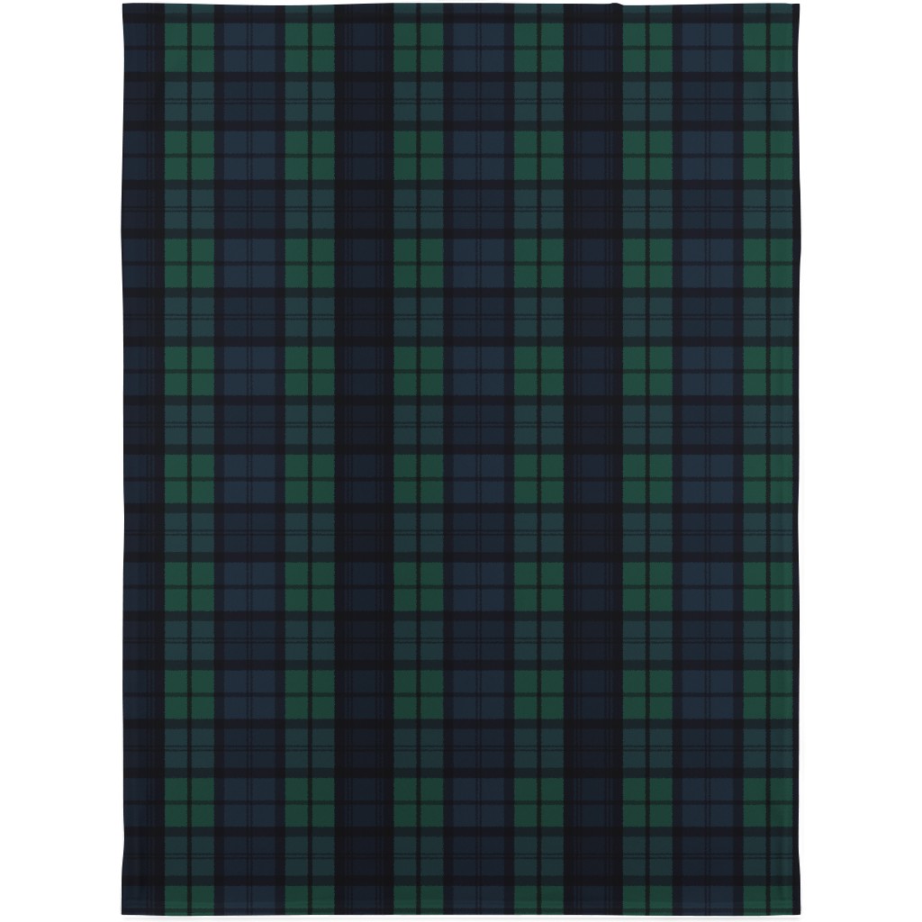 Dark Green Plaid Blanket, Fleece, 30x40, Green