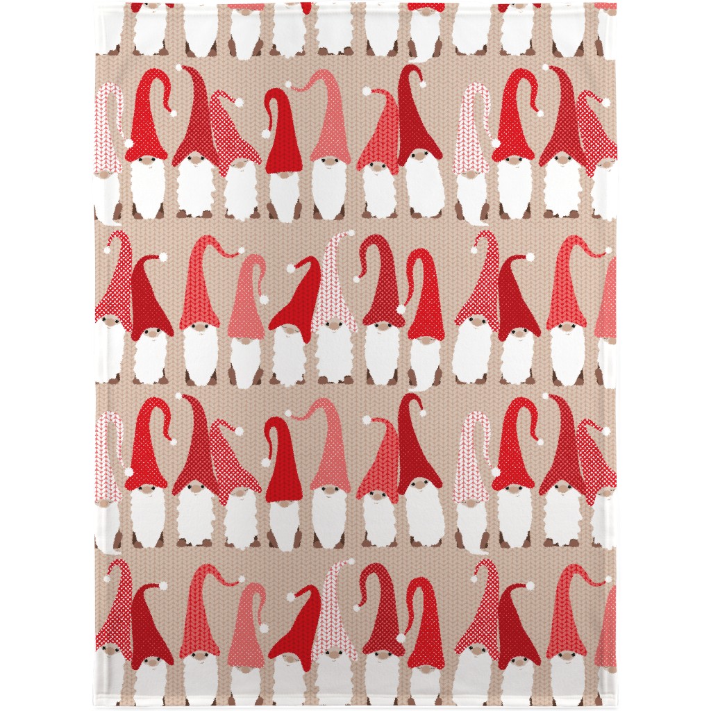 Gnome Friends - Red Blanket, Fleece, 30x40, Red, Red