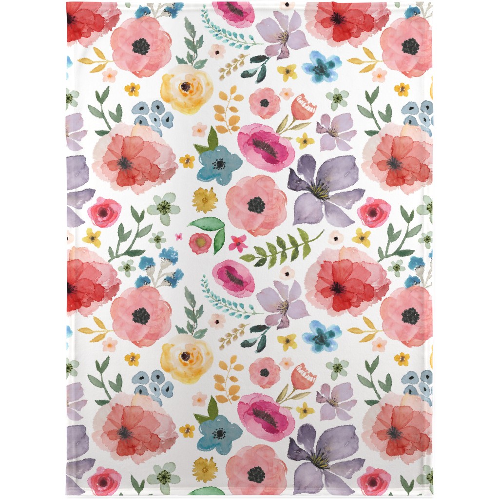 Floral Fiesta on White Blanket, Fleece, 30x40, Multicolor