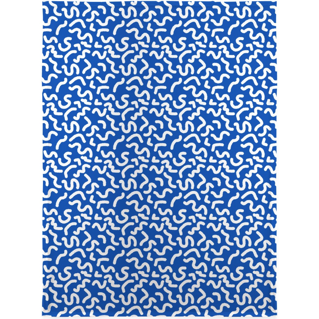 Dark Squiggles - Blue Blanket, Fleece, 30x40, Blue, True Blue