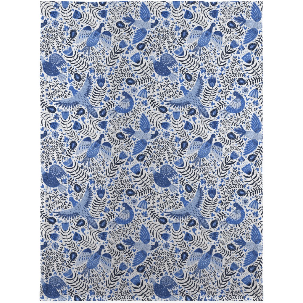 Scandinavian Birds - Indigo Blue Blanket, Fleece, 30x40, Blue