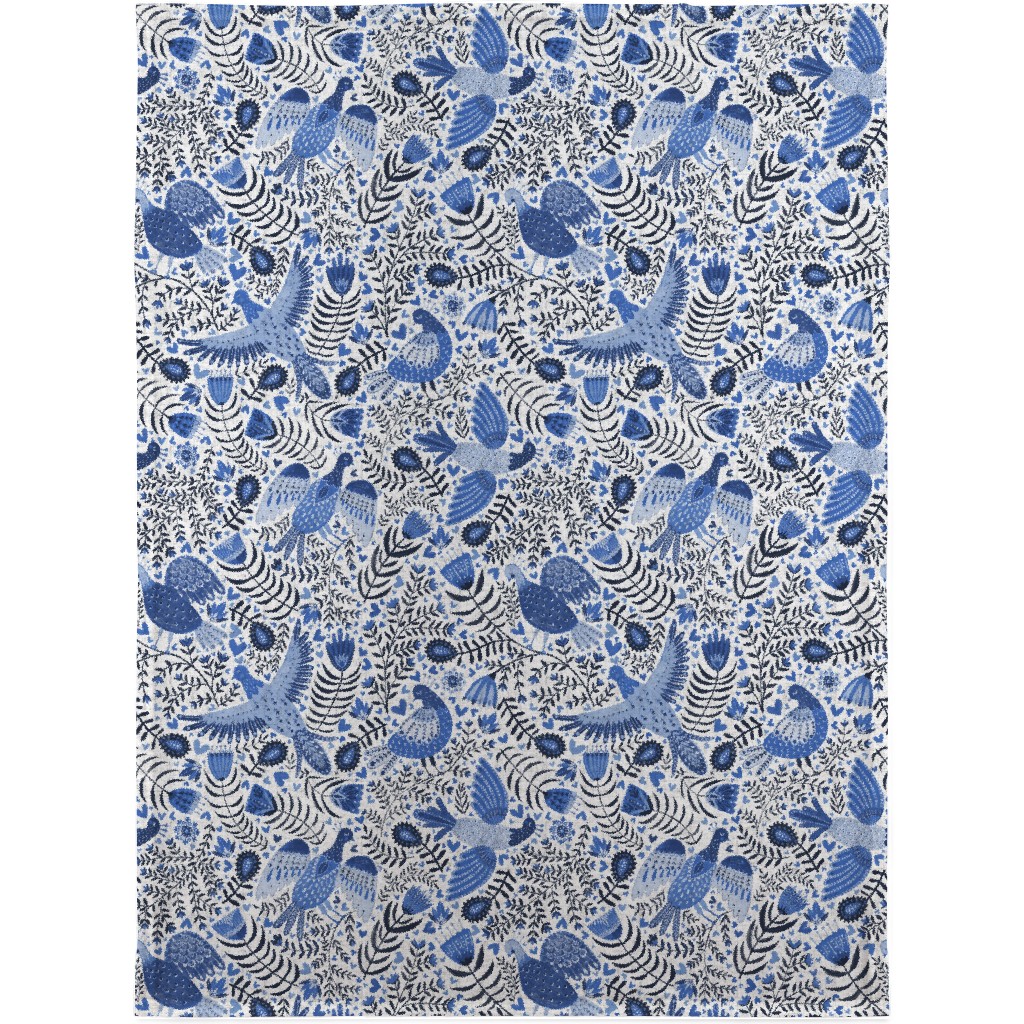 Scandinavian Birds - Indigo Blue Blanket, Fleece, 30x40, Blue, True Blue