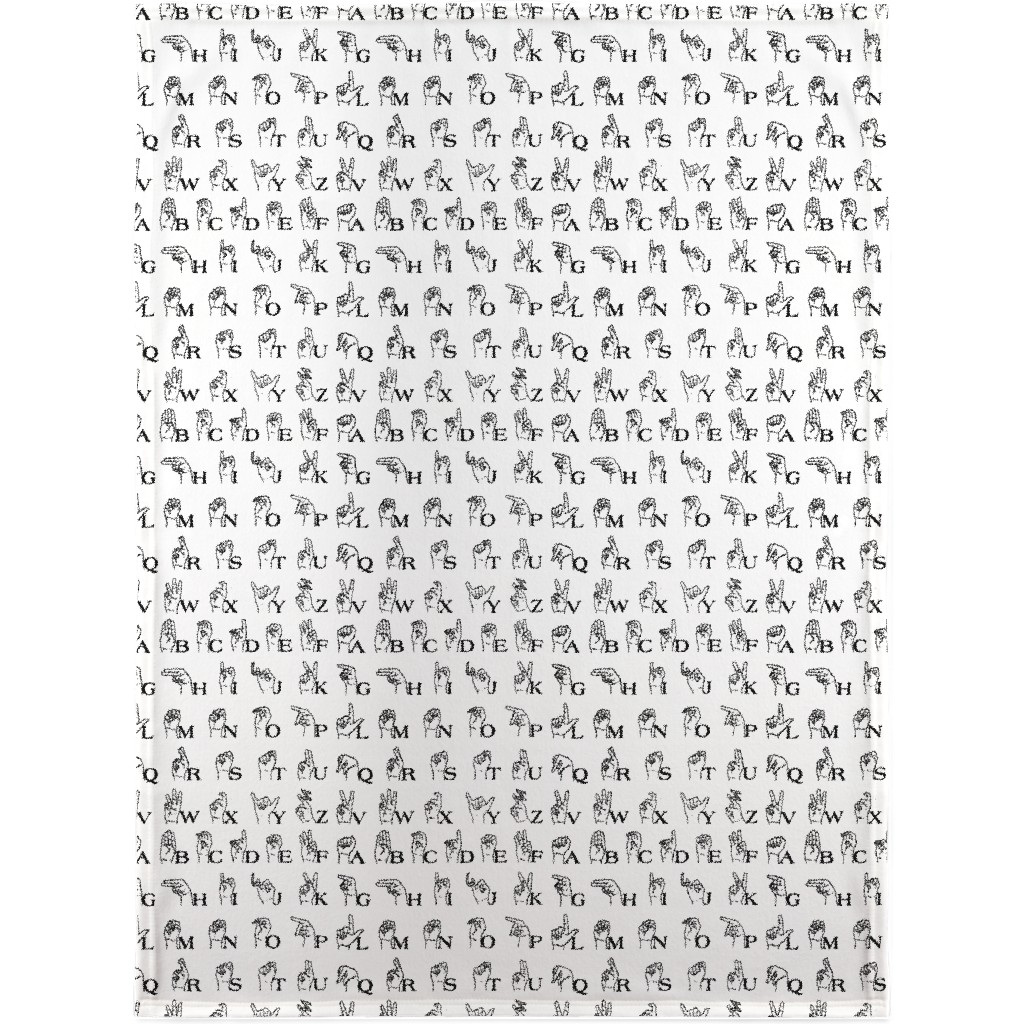 Sign Language Alphabet Blanket, Fleece, 30x40, White