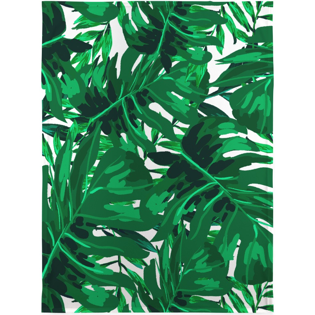Tropical Leaves - Bright Green Blanket, Fleece, 30x40, Green
