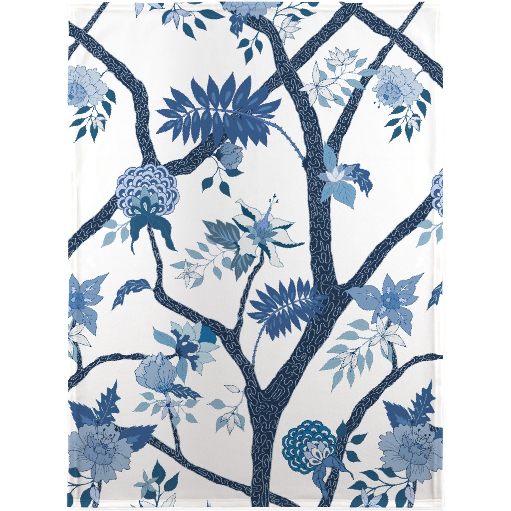 Peony Branch Mural Blanket, Fleece, 30x40, Blue