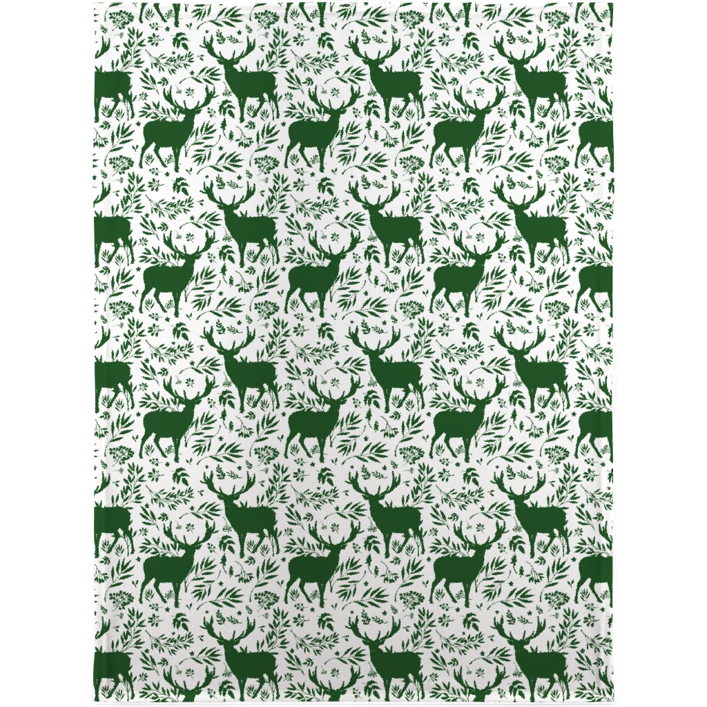 Winter Scene - Green on White Blanket, Fleece, 30x40, Green, Classic Green