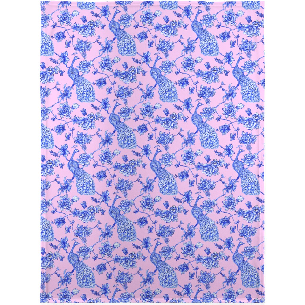 Chinoiserie Peacock Floral Blanket, Fleece, 30x40, Pink, Bright Pink