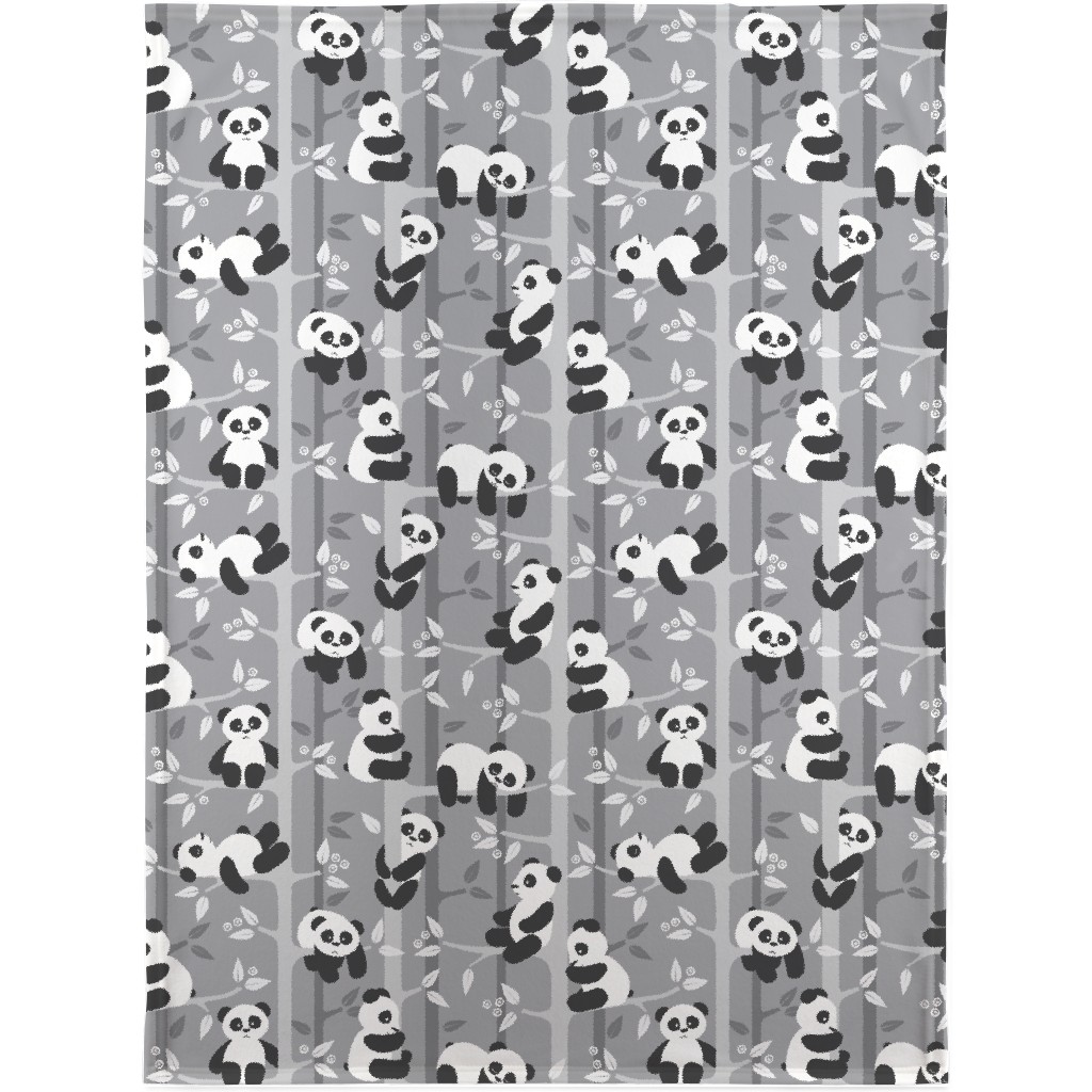 Pandas and Bamboo Blanket, Fleece, 30x40, Gray, Silver