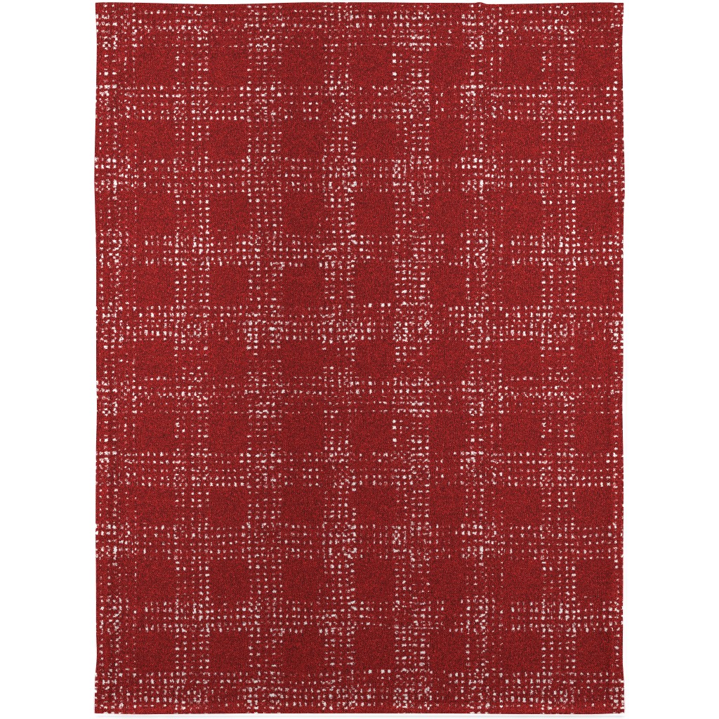 Mud Cloth Plaid - Red and White Blanket, Fleece, 30x40, Red