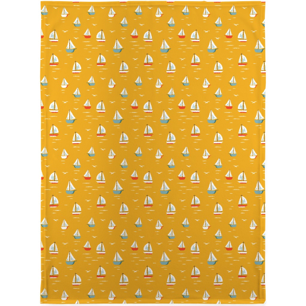 Sailboats Blanket, Fleece, 30x40, Yellow, Eggyolk