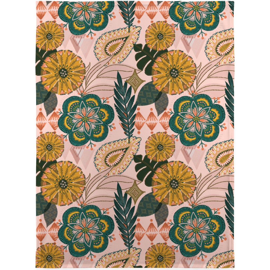 Boho Tropical - Floral - Pink Blanket, Fleece, 30x40, Multicolor
