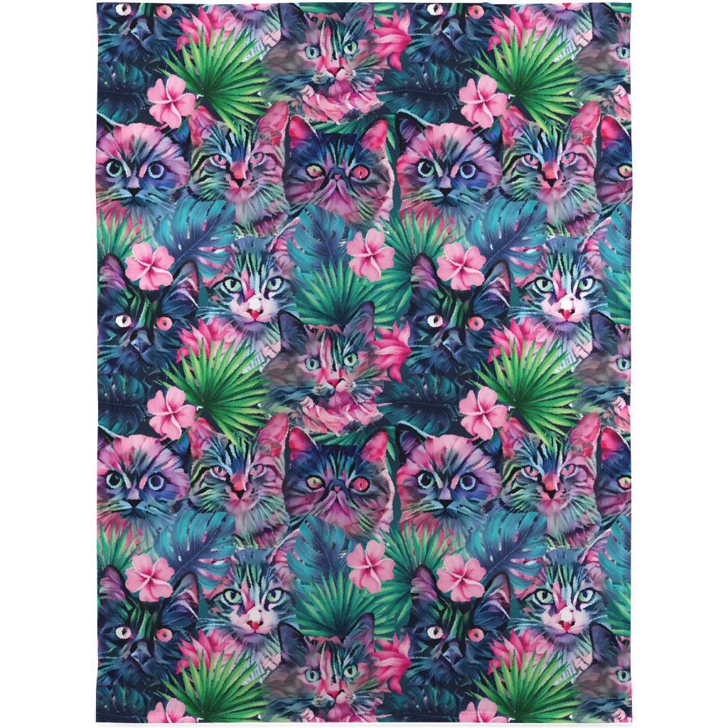 Cats and Summer Floral - Multi Blanket, Fleece, 30x40, Multicolor