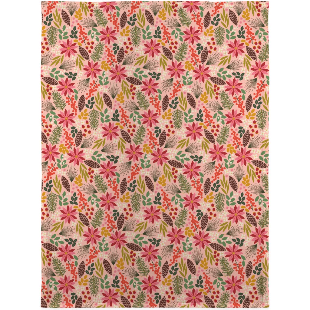 Pinecones and Berries - Pink Blanket, Fleece, 30x40, Pink, Bright Pink