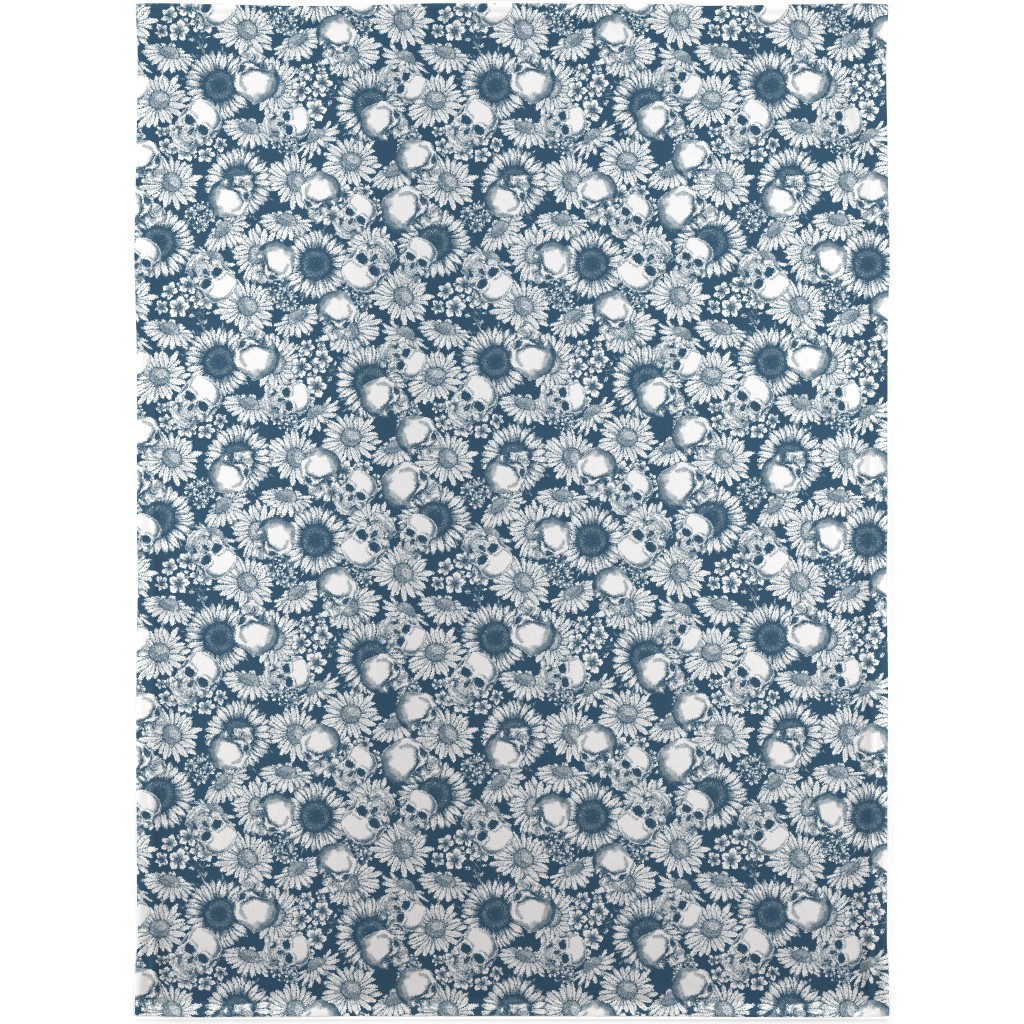 Floral Skull - Blue Blanket, Fleece, 30x40, Blue