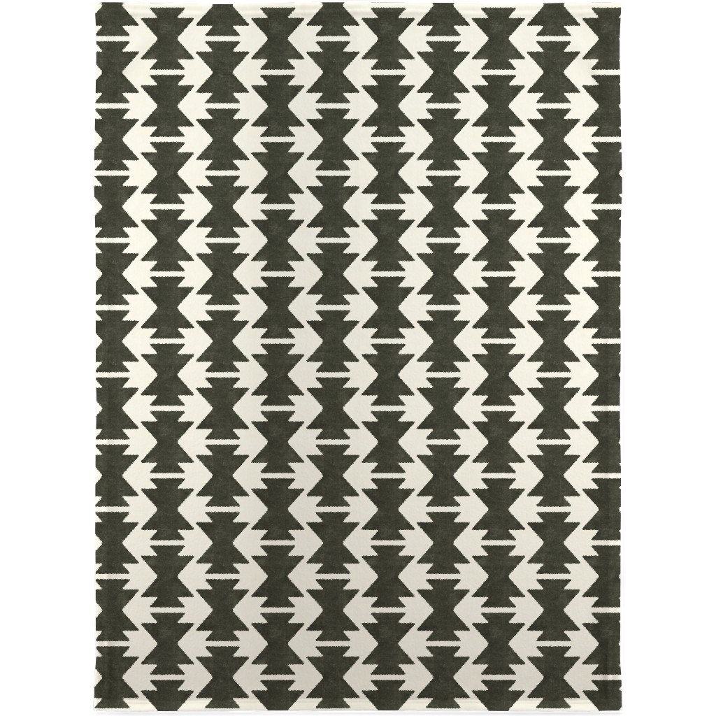 Bohemian Aztec Blanket, Fleece, 30x40, Black, Dark Gray
