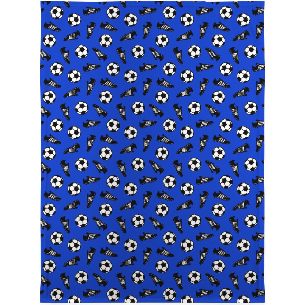 Soccer Balls and Cleats Blanket, Fleece, 30x40, Blue