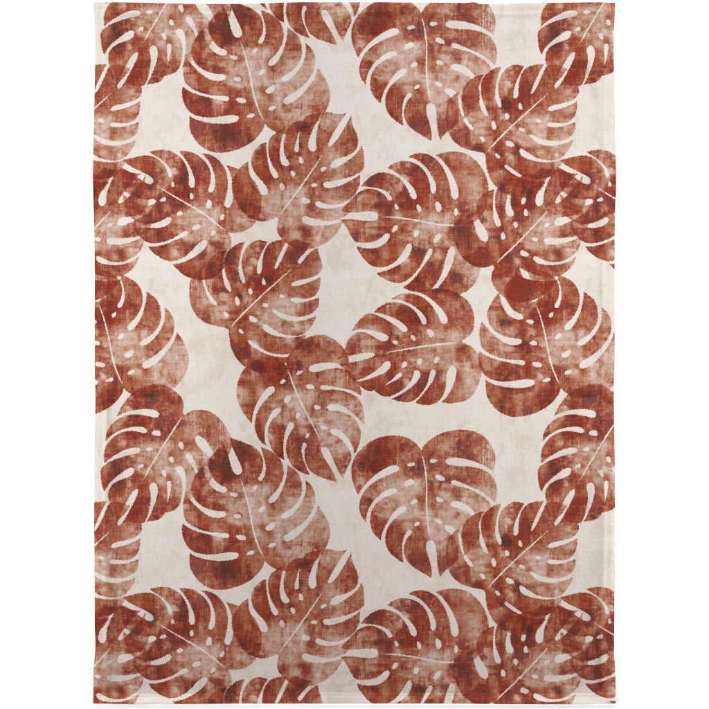 Monstera Leaves - Rust Blanket, Fleece, 30x40, Brown, Brown
