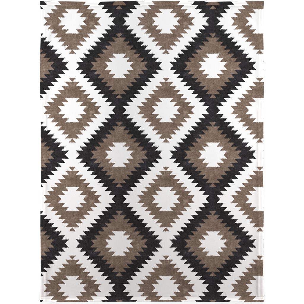 Tribal Southwest Boho Blanket, Fleece, 30x40, Brown