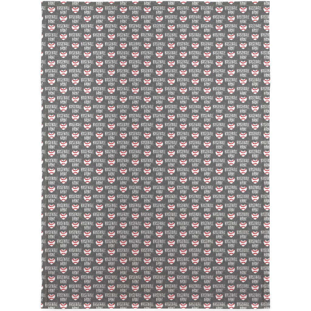 Baseball Mom - Baseball Heart - White on Grey Blanket, Fleece, 30x40, Gray, Gray