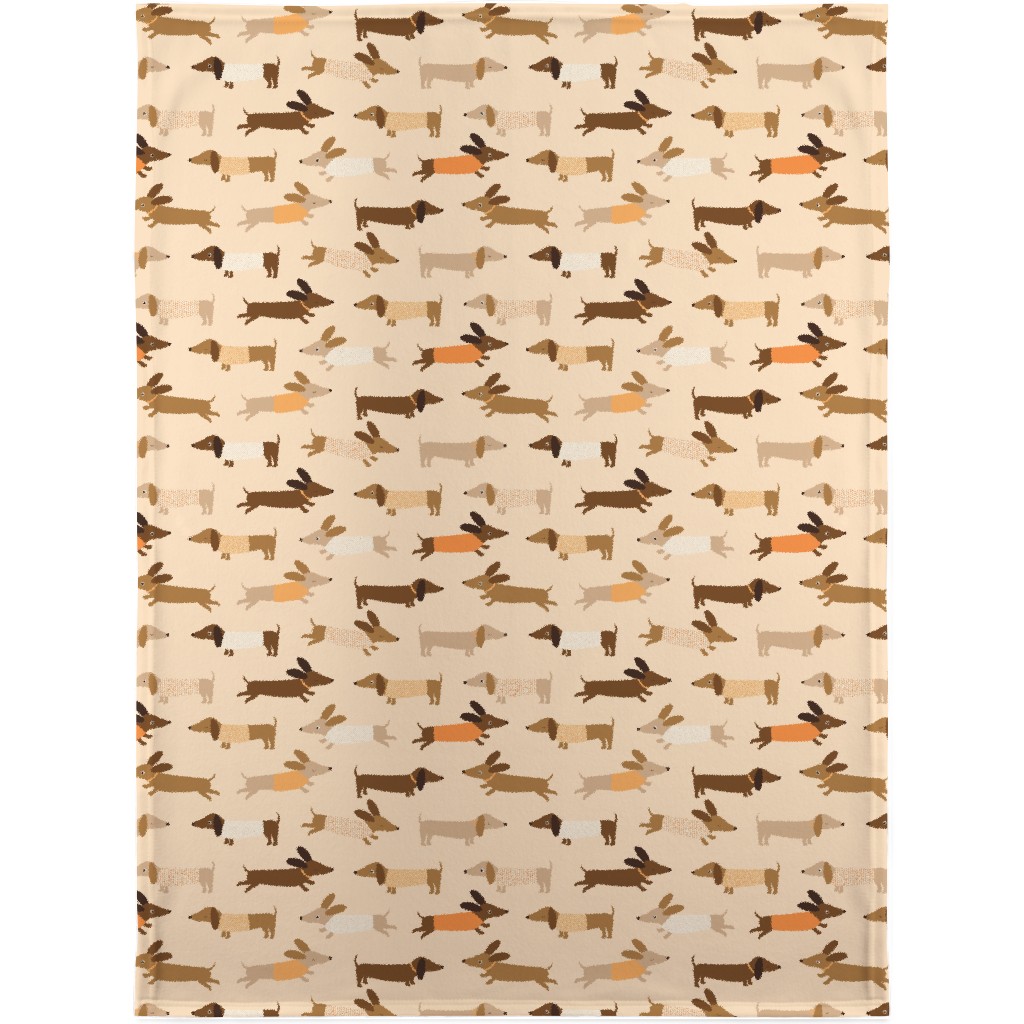 Daschunds Blanket, Plush Fleece, 30x40, Beige, Sand