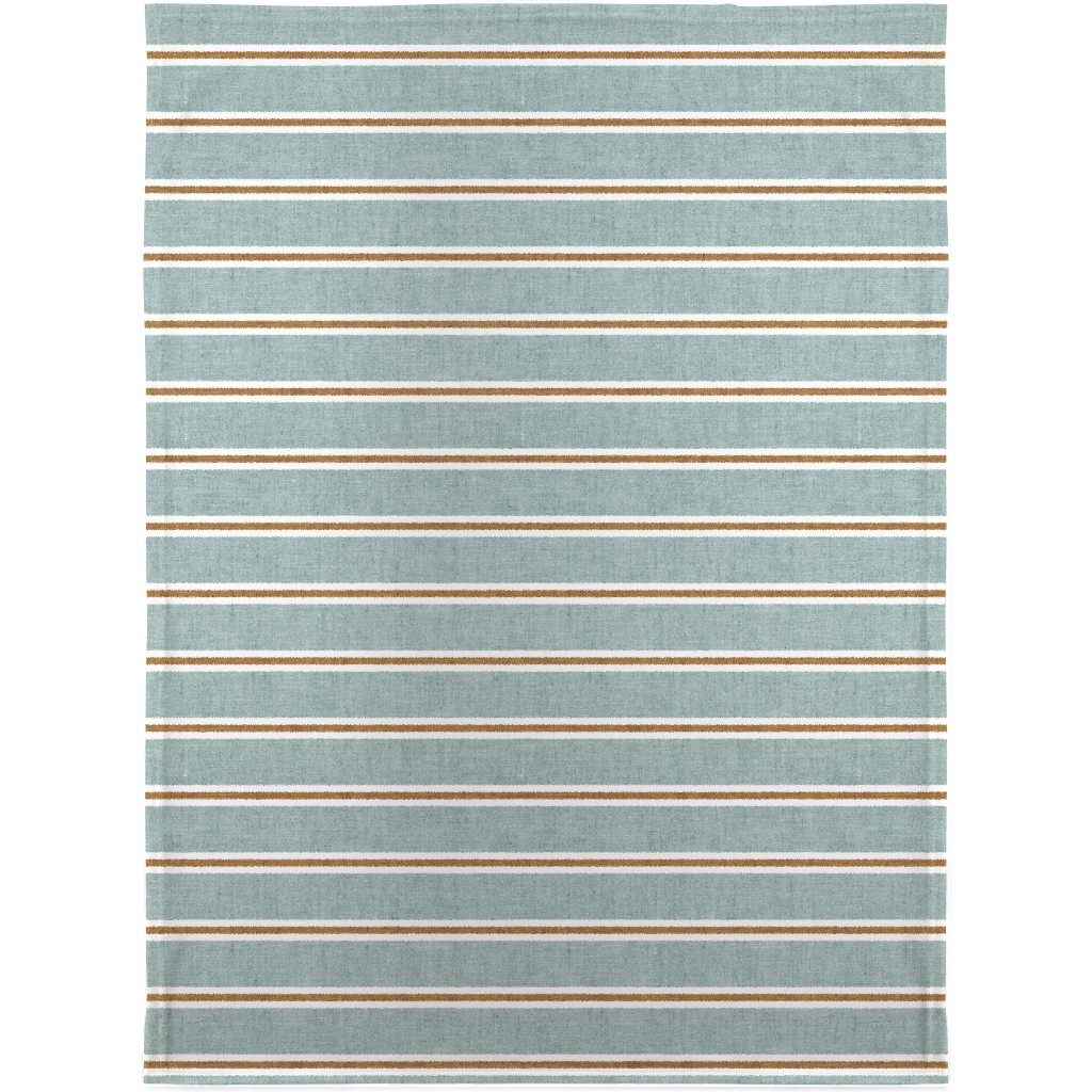 Stripes, Magnolia Flowers Coordinate - Rust on Blue Blanket, Plush Fleece, 30x40, Green, Classic Green