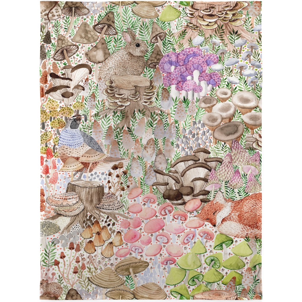 Mushroom Garden and Sleeping Animals - Multi Blanket, Plush Fleece, 30x40, Multicolor