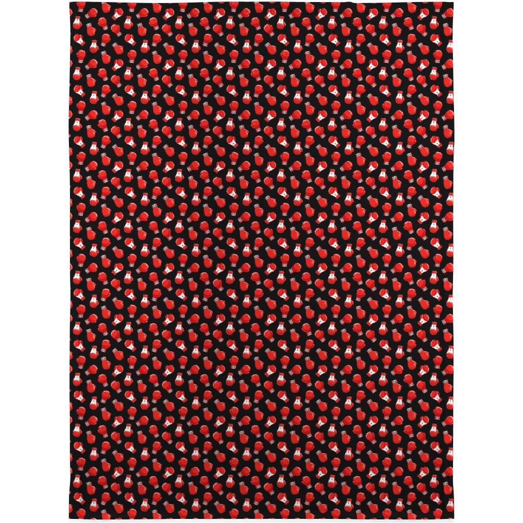 Boxing Gloves - Red on Black Blanket, Plush Fleece, 30x40, Black, Black