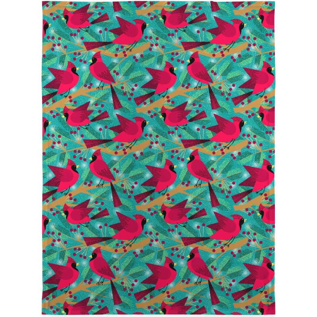 Winter Solstice Cardinals - Green Blanket, Plush Fleece, 30x40, Green, Classic Green