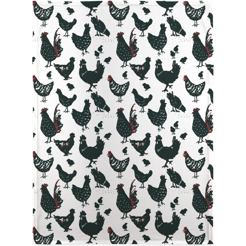 Chickens - Neutral Blanket, Plush Fleece, 30x40, Black, Black