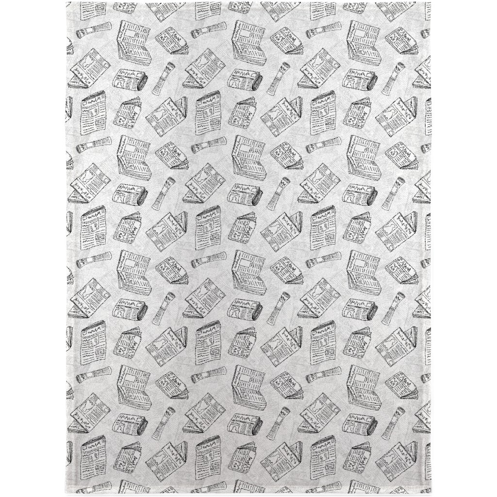 Newsprint Blanket, Plush Fleece, 30x40, White, Fog
