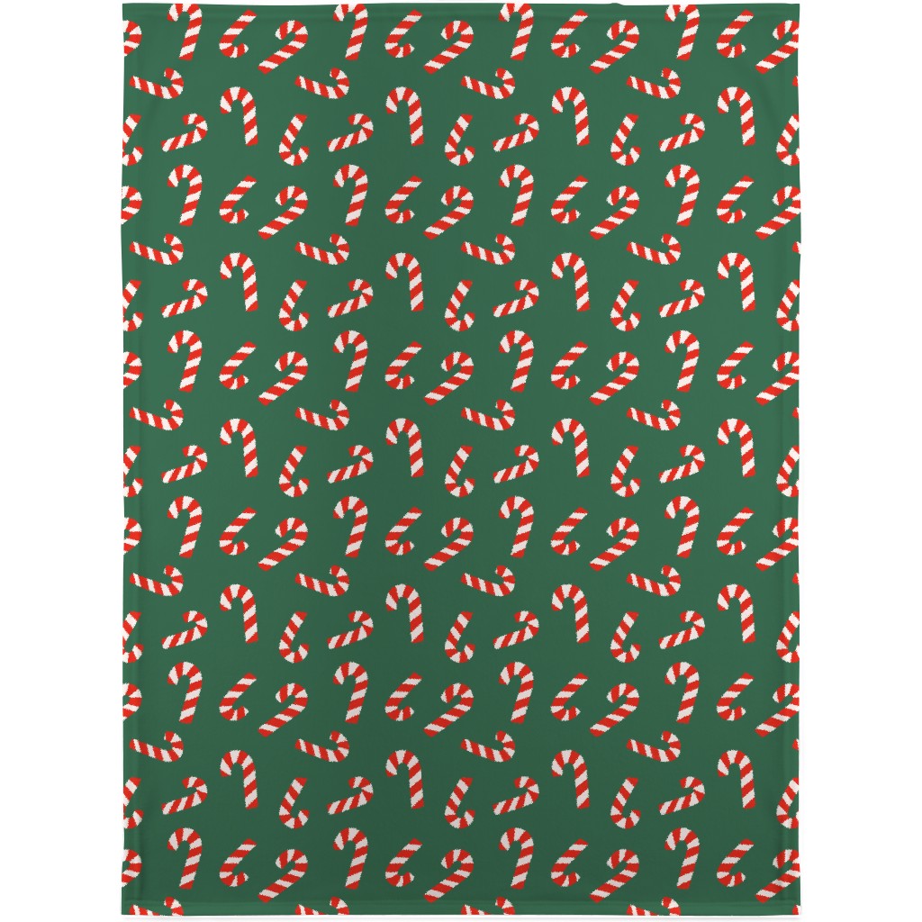 Candy Cane Pattern Blanket, Plush Fleece, 30x40, Green, Classic Green