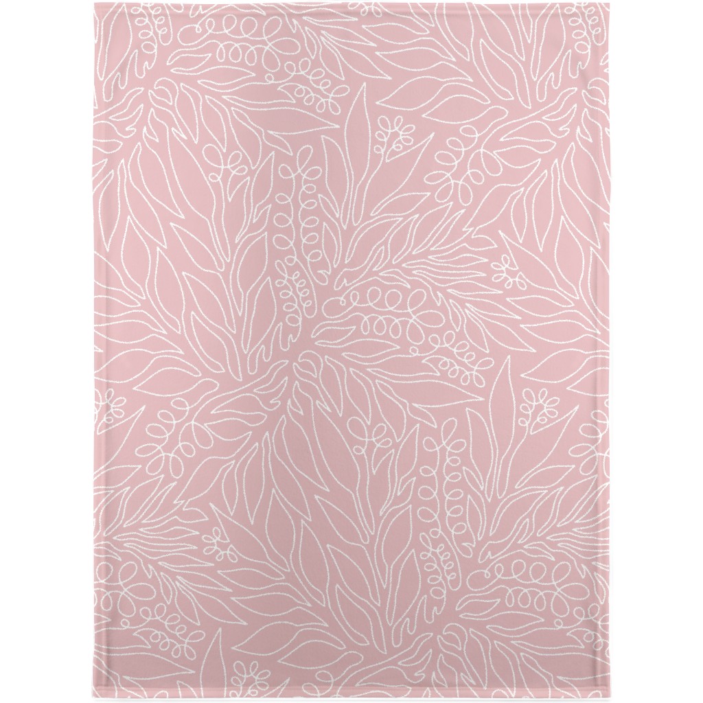 Contour Line Botanicals - Blush Pink Blanket, Plush Fleece, 30x40, Pink