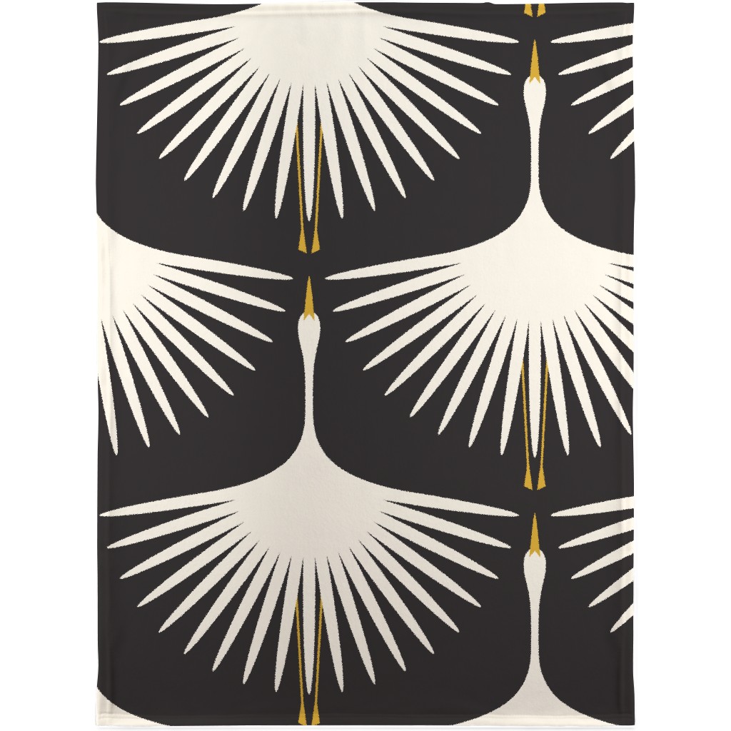 Art Deco Swans - Cream & Black Blanket, Plush Fleece, 30x40, Black, Black