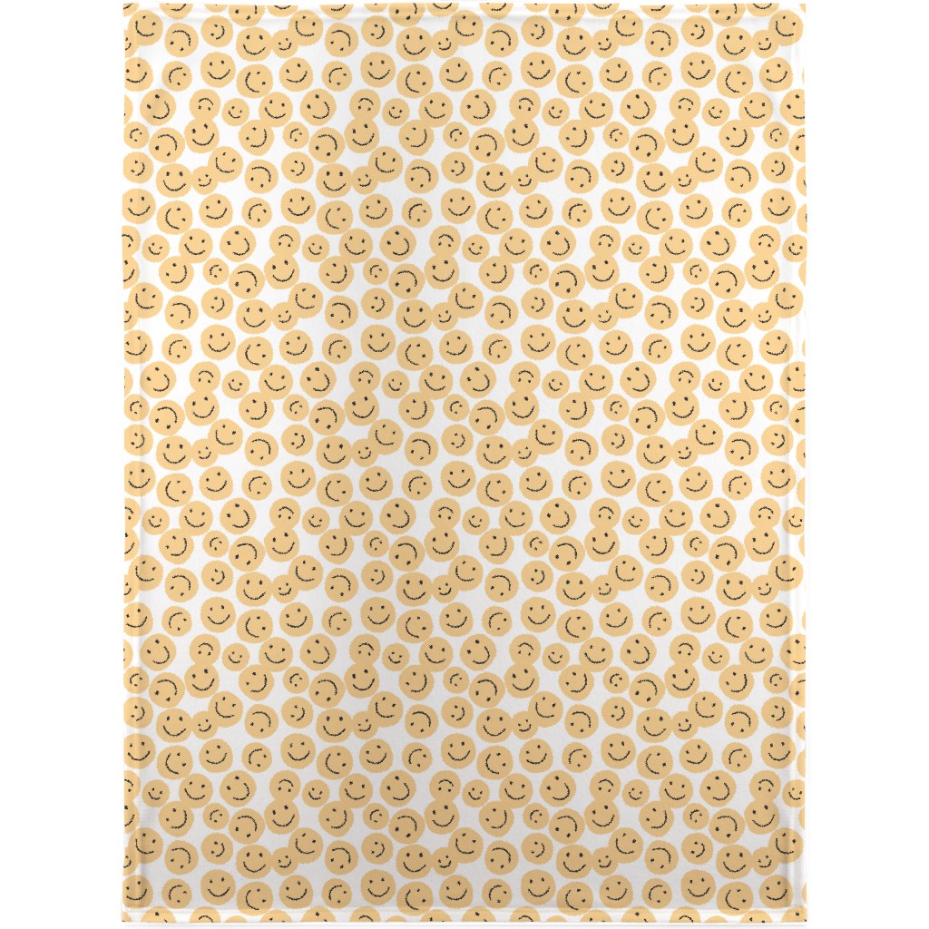 Happy Smiley Faces - Yellow Blanket, Plush Fleece, 30x40, Yellow, Classic Yellow