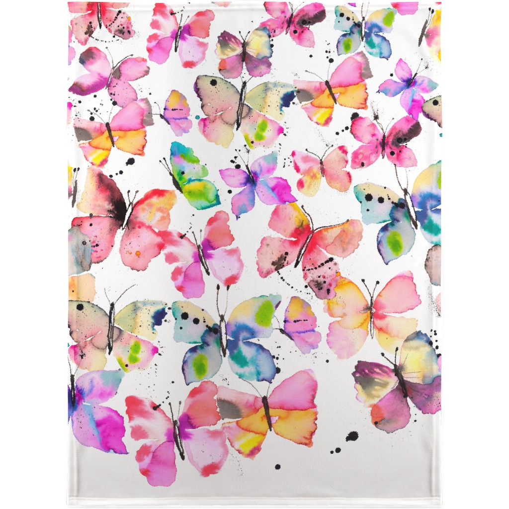 Watercolor Butterflies Gradation - Multi Blanket, Plush Fleece, 30x40, Multicolor